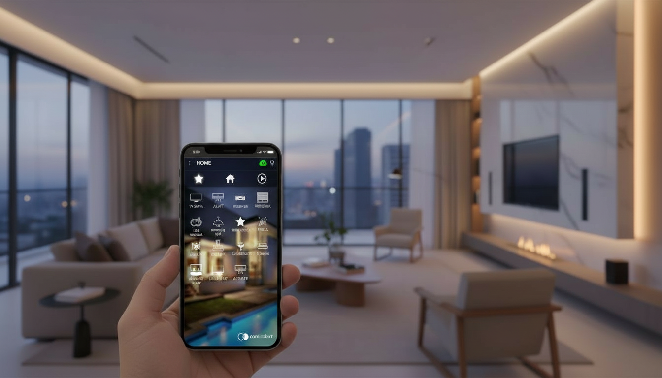 Aplicativo Controlart em ambiente premium de automação residencial
